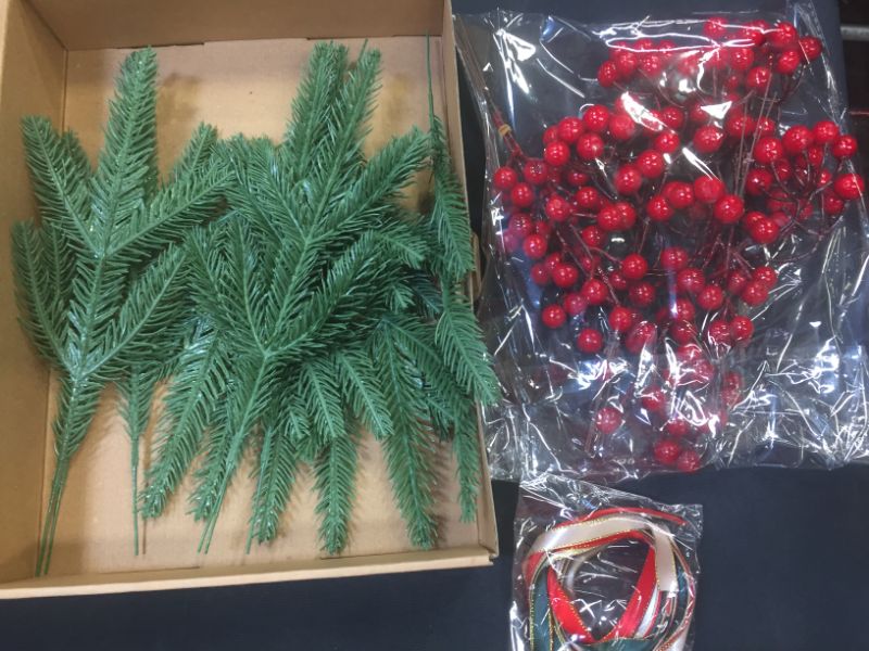 Photo 2 of  Artificial Christmas Picks, Artificial Pine Branches Assorted Red Berry Picks Stems Artificial Christmas Flowers for Christmas Floral Arrangement Wreath Winter Holiday Season Décor