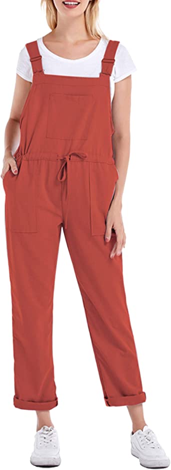 Photo 1 of Yeokou Women's Fashion Cotton Linen Adjustable Strap Drawstring Waist Bib Overalls Jumpsuit--SIZE 3XL