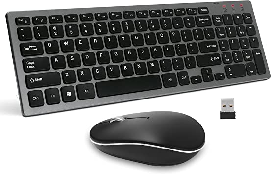 Photo 1 of FENIFOX Wireless Keyboard and Mouse - Ergonomic Portable Full Size Keyboard Combo Compact with Number Pad, 2.4G USB Slim Keyboard Mouse for PC Computer Mac MacBook -Black Grey