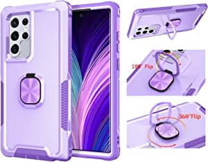 Photo 1 of Asuwish for Samsung Galaxy S22 Ultra Case with Magnetic Ring Holder Stand Heavy Duty Full Body Hybrid Silicone Shockproof Cover Cell Accessories Gaxaly S22Ultra (Without Screen Protector) ?Purple?