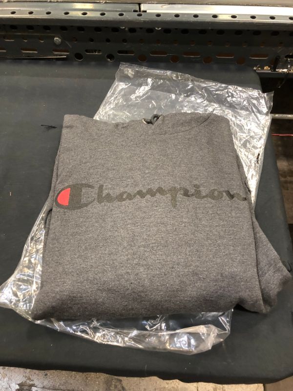 Photo 2 of Champion Men's Powerblend Fleece Pullover Hoodie, Script Logo, Gray, Medium