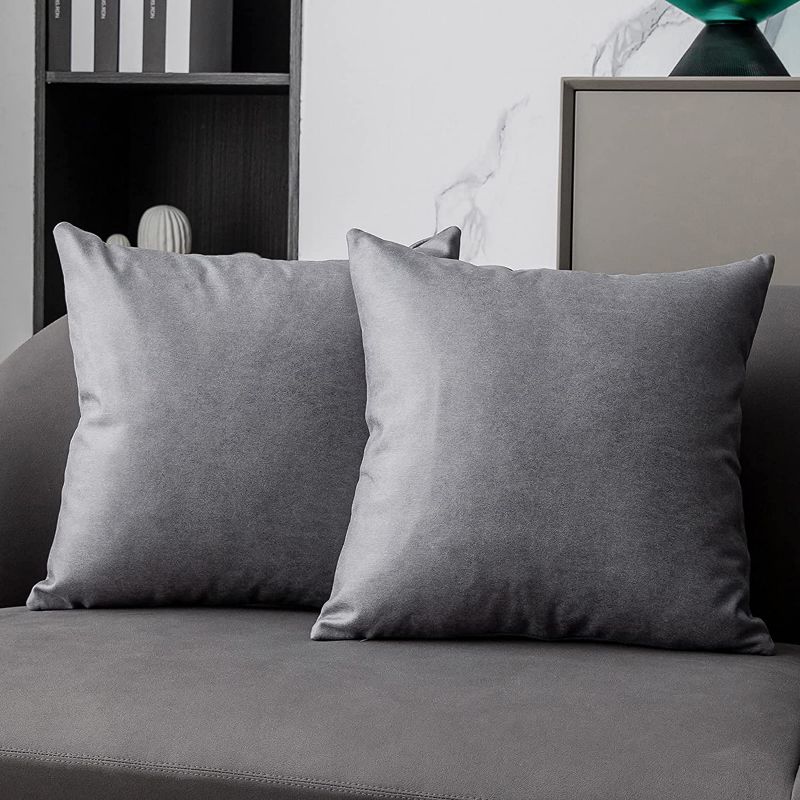 Photo 1 of Anickal Dark Grey Pillow Covers 16x16 Inch Set of 2 Luxurious Soft Faux Suede Leathaire Modern Accent Decorative Square Throw Pillow Covers Cushion Cases for Bedroom Living Room Couch Bed Sofa
