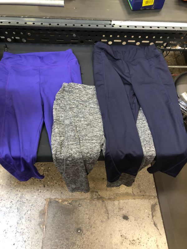 Photo 1 of 3 pack women's workout leggings, sizes SMALL-LARGE, Purple, Gray, Navy Blue