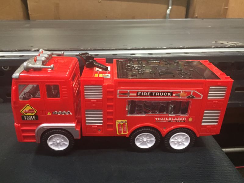 Photo 2 of Electric Fire Truck Kids Toy - with Bright Flashing 4D Lights and Real Siren Sounds Bump and Go Firetruck for Boys Automatic Steering on Contact Fire Engine Toy Trucks for Imaginative Play…