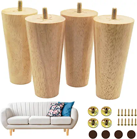 Photo 1 of Abuoiote 4 inch Wood Furniture Legs Sofa Feet, Replacement Legs for Furniture Set of 4, Natural Round Solid Wooden Tapered Mid Century Dresser Legs for Cabinet Couch Armchair Ottoman Loveseat Chair