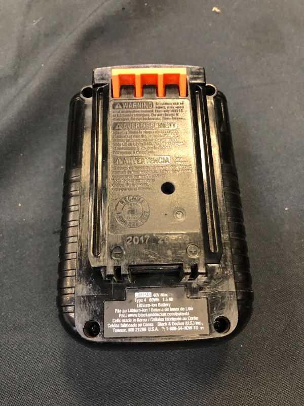Photo 3 of BLACK+DECKER 40-Volt Max 1.5 Ah Rechargeable Lithium Ion (Li-Ion) Cordless Power Equipment Battery
