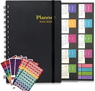 Photo 1 of A5 2022 Planner - Weekly & Monthly Planner with Tabs, Jan 2022 - Jun 2023 18-Month Weekly & Monthly Academic Planner, 8.66"x 6.29",Flexible Cover, Strong Twin-Wire Binding (Black)