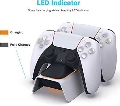 Photo 1 of NexiGo PS5 Controller Charger with Thumb Grip Kit, Fast Charging AC Adapter, Dualsense Charging Station Dock for Dual Playstation 5 Controllers with LED Indicator, White