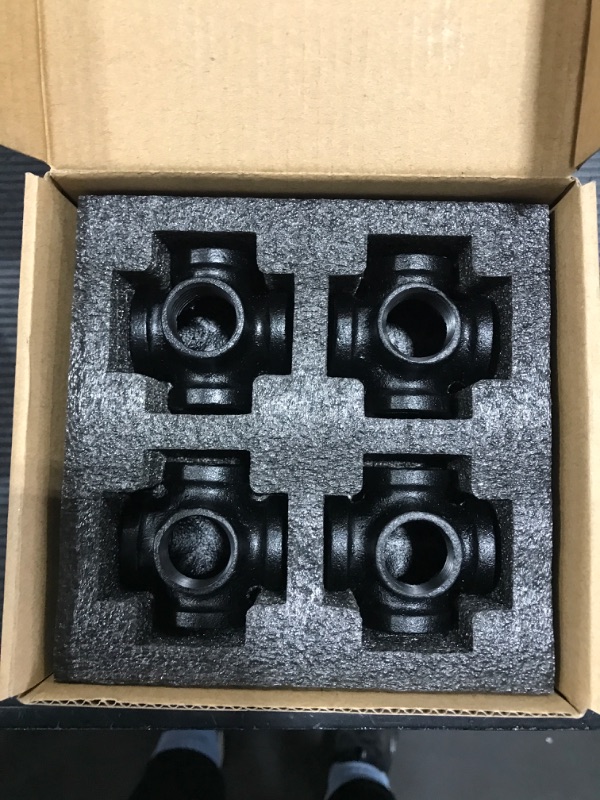 Photo 2 of 1/2" Black 5-Way Side Outlet Tee, Home TZH 4-Pack 5-Way Threaded Corner Malleable Cast Iron Pipe Fitting for Industrial Pipe, Furniture and DIY Decoration (4, Black 1/2 Inch)