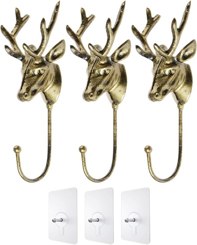 Photo 1 of  3PCS Deer Head Wall Hook Antler Hanger ----- COLOR BLACK