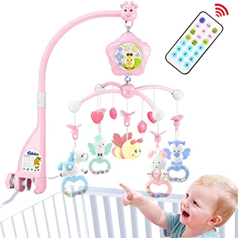Photo 1 of Baby Mobile for Crib with Music and Lights, Remote and Projection. Pack and Play Toys for Ages 0+ Months (Pink-Bee)
