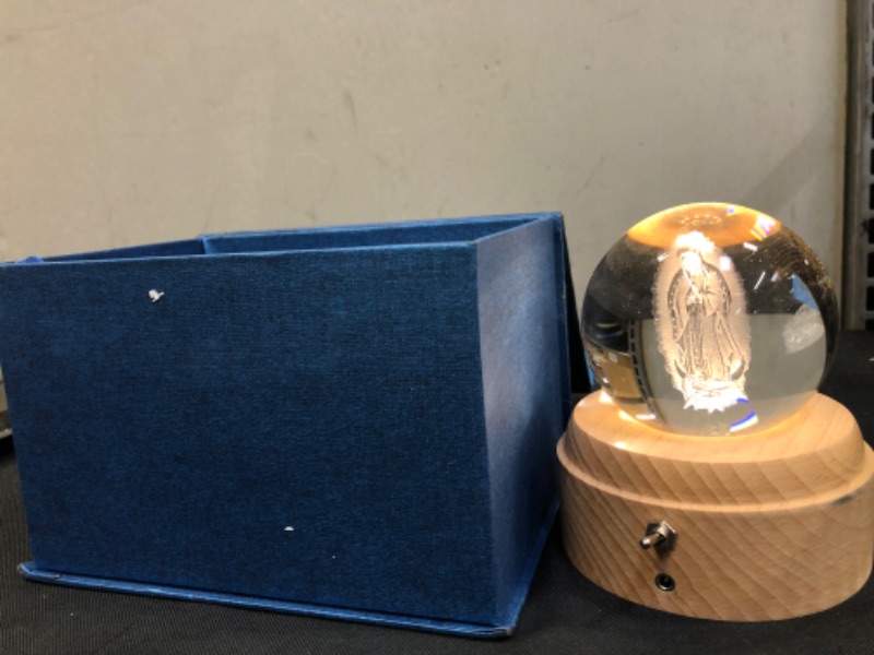 Photo 3 of 3D Crystal Ball Music Box Luxurious LED Projection Rotating Wood Base Rechargeable San Judas Tadeo, Virgin Mary for Adults and Kids Plays Spirited Away (Vigen Maria (Virgin Mary))
