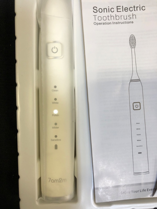 Photo 2 of 7am2m Sonic Electric Toothbrush with 6 Brush Heads for Kids and Children, One Charge for 90 Days, Wireless Fast Charge, 5 Modes with 2 Minutes Build in Smart Timer, Electric Toothbrushes(White)

