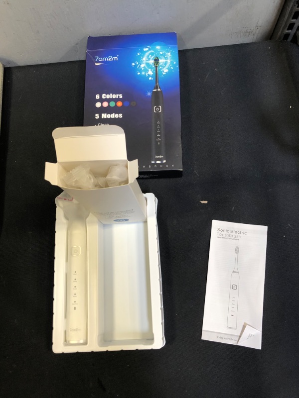 Photo 3 of 7am2m Sonic Electric Toothbrush with 6 Brush Heads for Kids and Children, One Charge for 90 Days, Wireless Fast Charge, 5 Modes with 2 Minutes Build in Smart Timer, Electric Toothbrushes(White)
