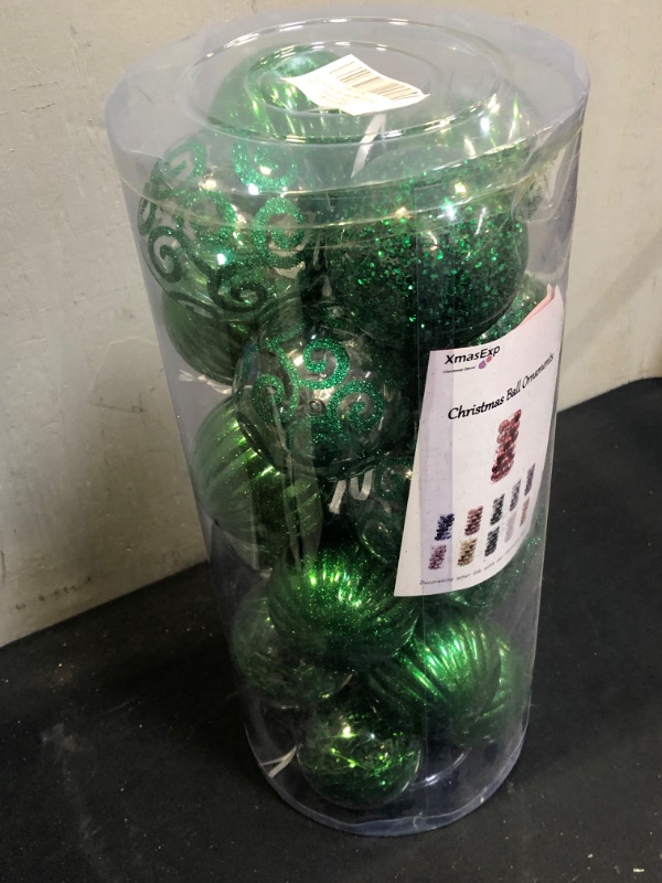 Photo 2 of 24ct Christmas Ball Ornaments Shatterproof Large Clear Plastic Hanging Ball Decorative with Stuffed Delicate Decorations (70mm/2.76" Green)
