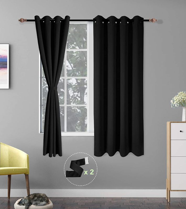 Photo 1 of Blackout Curtains Black, Room Darkening Curtains for Bedroom Living Room, Grommet Thermal Insulated Window Curtain Panels, Noise Reducing and Light Blocking Drapes, 52 X 63 Inch, Set of 2 Panels