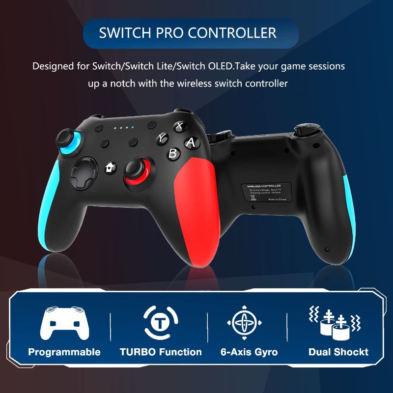 Photo 2 of Switch Controller for Nintendo Switch Pro Controller for Nintendo Wireless Switch/Switch Lite Remote with Dual Vibration, Gyro Axis, Motion Support Wake Up and Adjustable Turbo(BLUE)