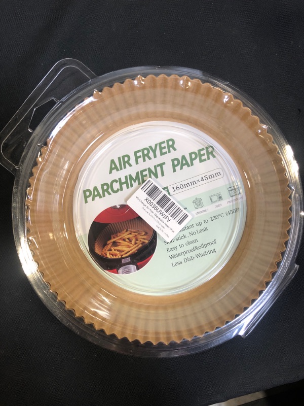 Photo 2 of Air Fryer Disposable Paper Liner,Win Change Air Fryer Liners,Air Fryer Parchment Paper Food Grade Parchment ,Oil-proof, Water-proof for Baking, Roasting ,Microwave(6.3inch,100Pcs)