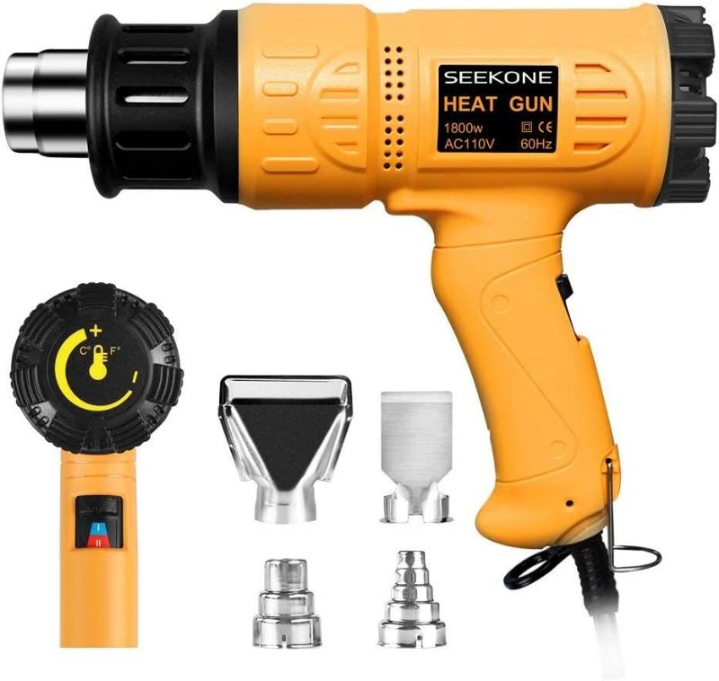 Photo 1 of SEEKONE Heat Gun 1800W 122?~1112??50?- 600??Fast Heating Heavy Duty Hot Air Gun Kit Variable Temperature Control Overload Protection with 4 Nozzles for Crafts, Shrinking PVC, Stripping Paint(5.2FT)
