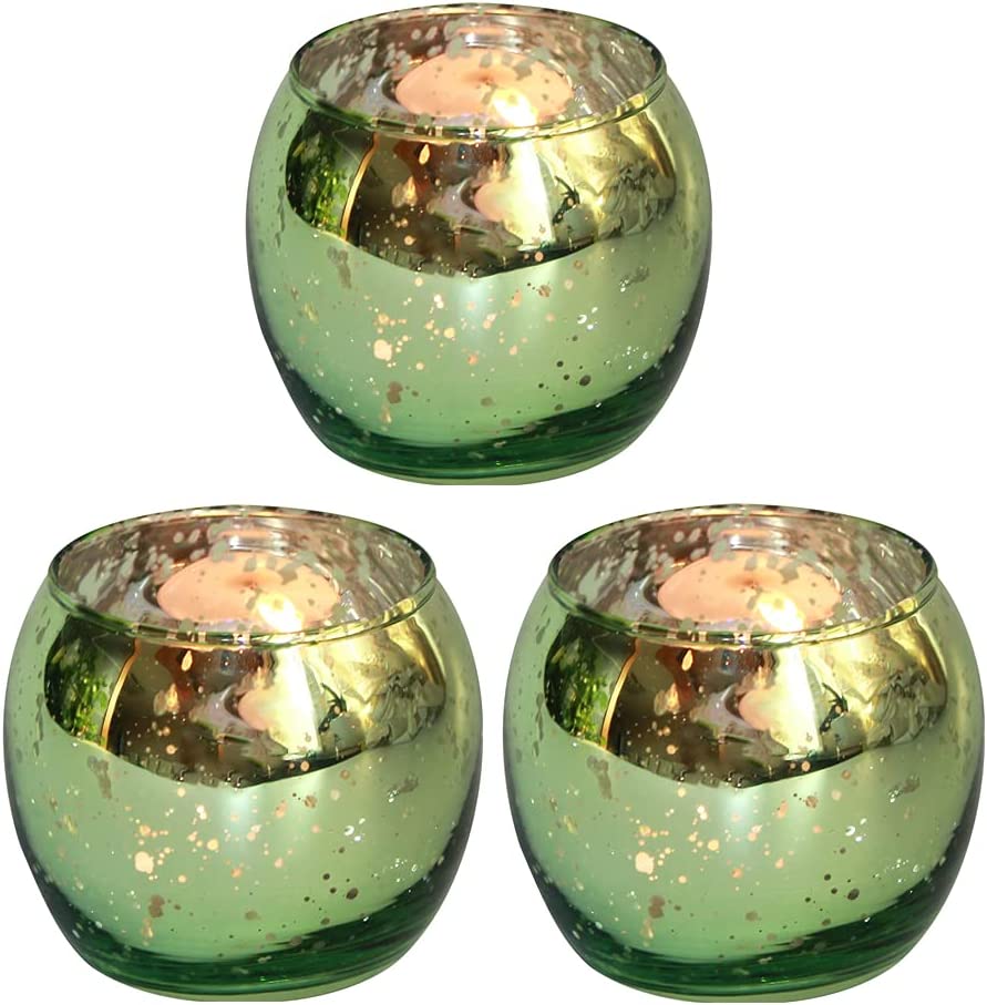 Photo 1 of 3 Pcs Green Bowl Votive Candle Holders Bulk, Speckled Mercury Glass Tealight Candle Holder Perfect Centerpieces for Home Table Wedding Decor Party Decoration
