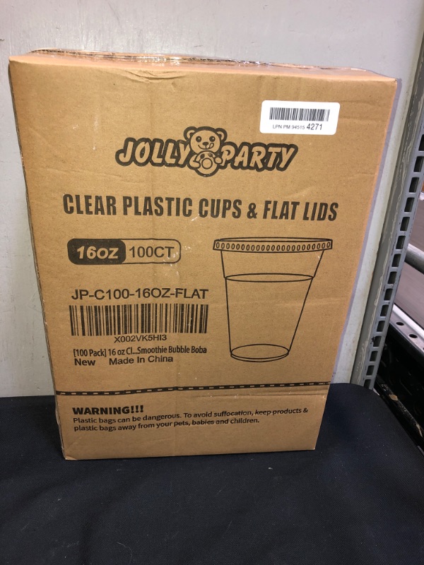 Photo 2 of [100 Pack] 16 oz Clear Plastic Cups With Flat Slotted Lids, Disposable Drinking Party Cups for Iced Cold Drinks Coffee Tea Smoothie Bubble Boba