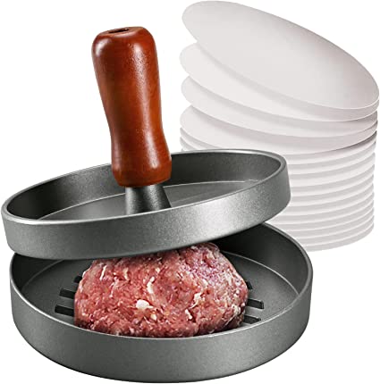 Photo 1 of  Burger Press Patty Maker Stainless Steel Hamburger Mold Non-Stick with 100 Patty Papers