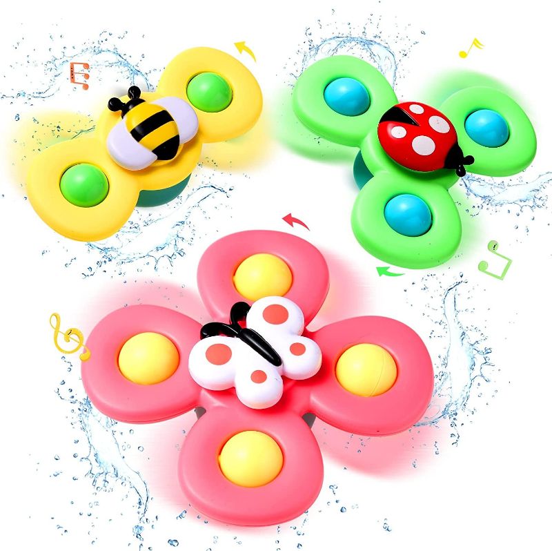 Photo 1 of Hooku 3 PCS Baby Bath Spinner Toy with Rotating Suction Cup Spinning Top Toy Animal Spin Sucker Baby Bath Toys Dining Chairs Toys Windmill