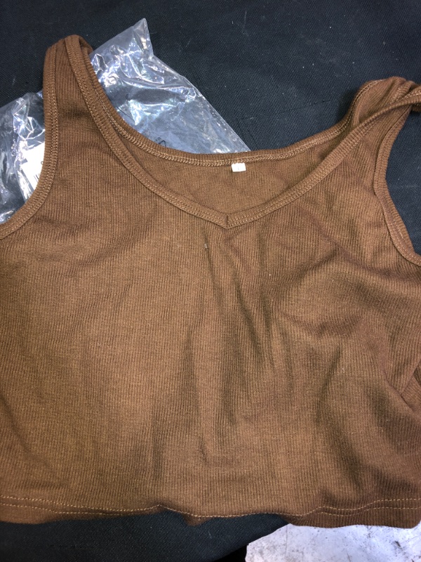 Photo 1 of Artfish Women's Sleeveless Shirt Ribbed Drawstring Side Ruched Scoop Neck Basic Crop Tank Top, SIZE LARGE 