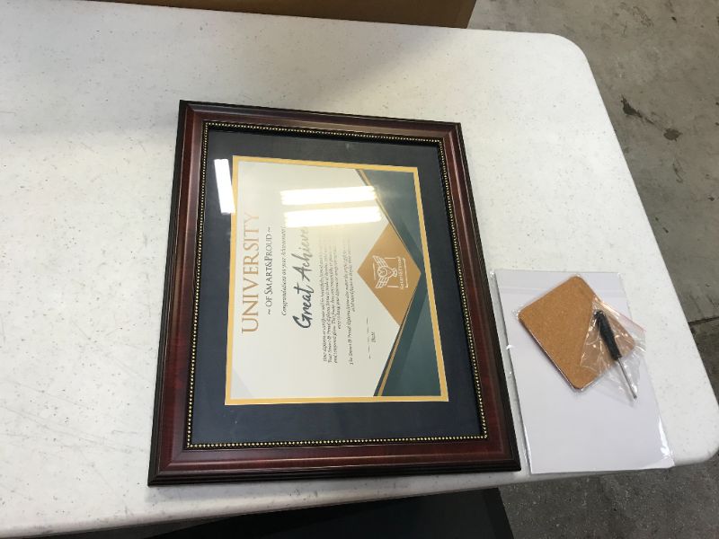 Photo 2 of Wooden Diploma, Certificate, Degree Frame - 8.5x11 with mat and 11x14 w/o mat graduation document frames - for bachelors and masters degree, high school or college, diploma or certificate award frame (Dark Blue Mat)
