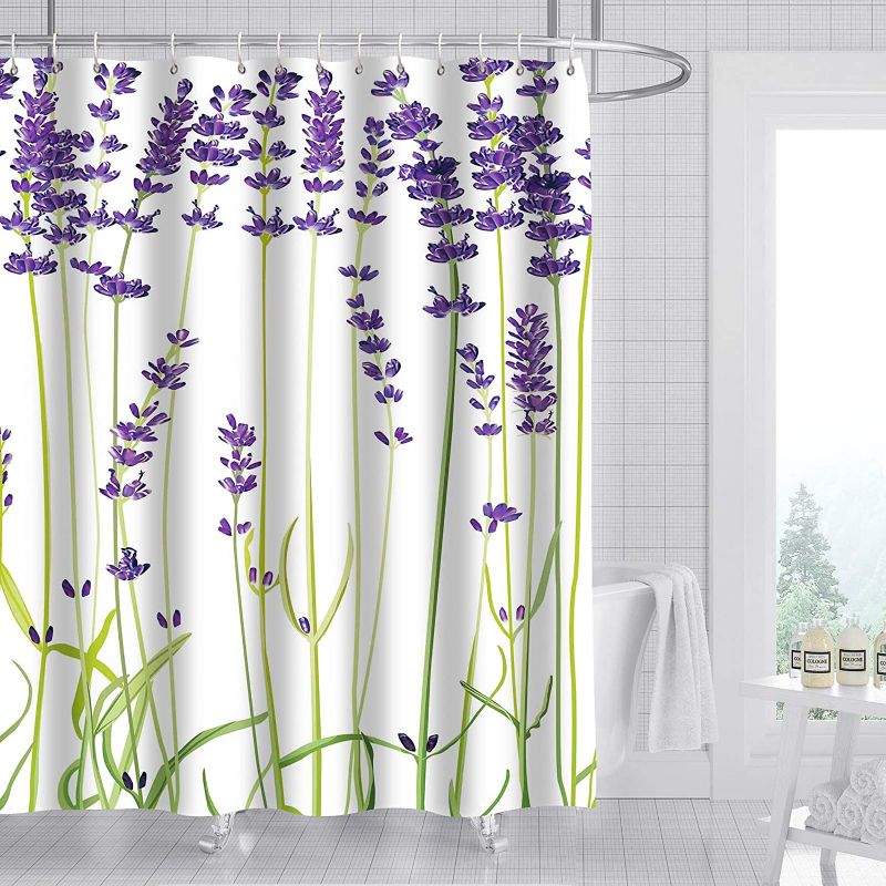 Photo 1 of ZeplaAnn Purple Lavender Shower Curtain, Flowers Floral Fabric Bathroom Curtains Set with Hooks Bathroom Decor 72" X 72" Machine Washable
