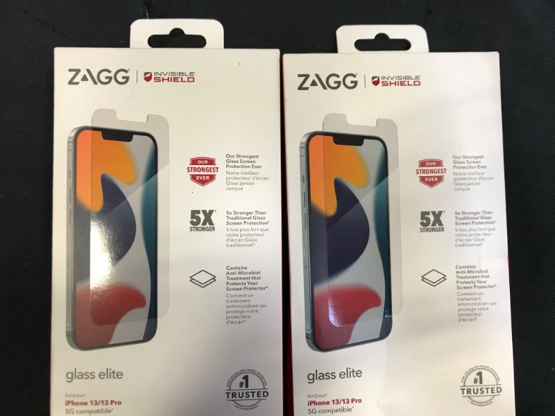 Photo 2 of ZAGG InvisibleShield Glass Elite Screen Protector for Apple iPhone 13 Pro (6.1 inch screen), 5X Shatter Protection, Anti-Microbial Treatment, Anti-Fingerprint Technology, Easy to Install --- 2 PACK 
