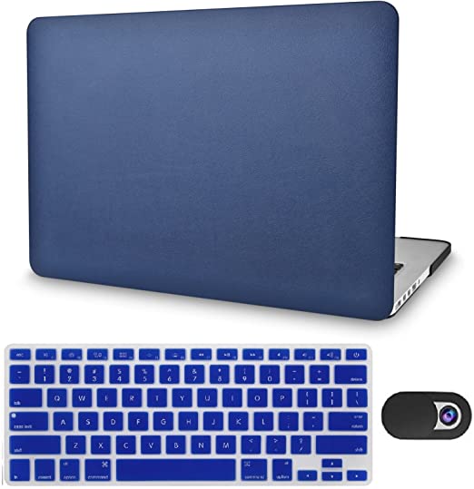Photo 1 of KECC Compatible with MacBook Air 13 inch Case 2020 2019 2018 Release A1932 Retina Display + Touch ID Italian Leather Hard Shell + Keyboard Cover + Webcam Cover (Dark Blue Leather)
