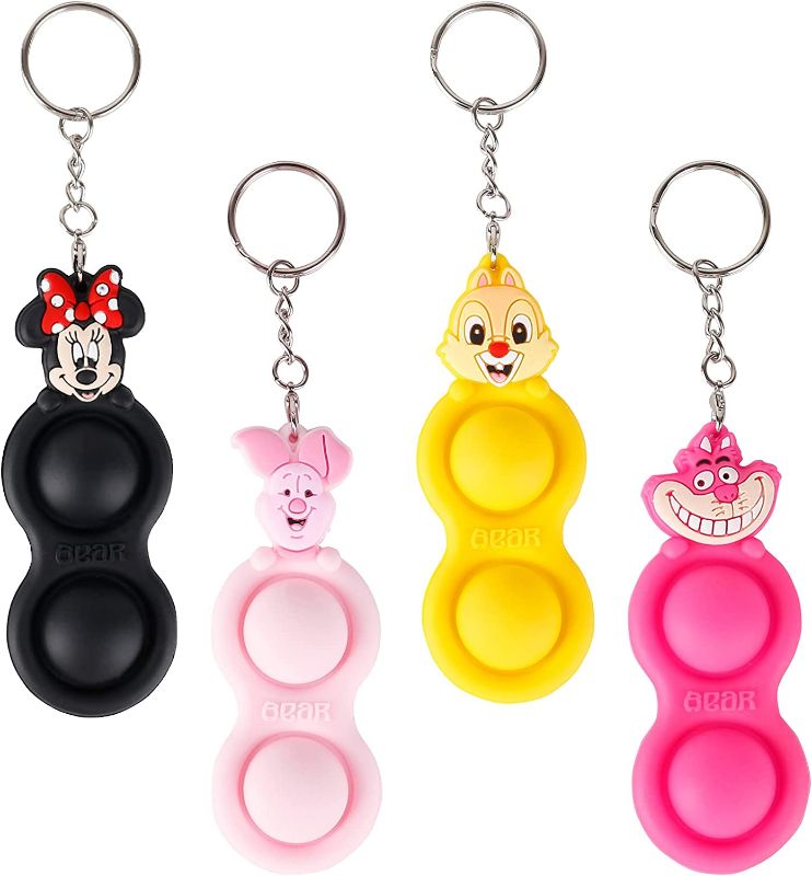 Photo 1 of 4 Pack Mini Cartoon Simple Pop Dimple Digits Push Bubble Poppers Fidget It Plastic Silicone Hard Shell Toy Cheap for Kid Children Adult Sensory Stress Autistic Anxiety Cute Small Keychain --- 3 PACK 
