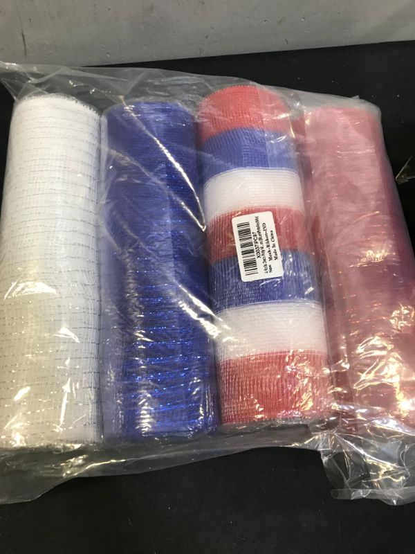 Photo 2 of 4 Rolls 4th of July Patriotic Deco Mesh Ribbon 10 inch x 30 feet Each Roll, Independence Day Ribbon Poly Mesh Metallic Foil Ribbon for Wreath Decoration DIY Crafts Making Supplies
