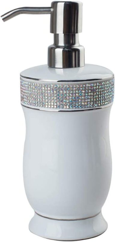 Photo 1 of 17 OZ Hand Liquid&Lotion Soap Dispenser Pump Bottle Ceramic White for Kitchen Bathroom Countertop Laundry Room Holds Dish Soap Shampoo Laundry Liquid Shower Gel (Inlaid Colorful Rhinestones)
