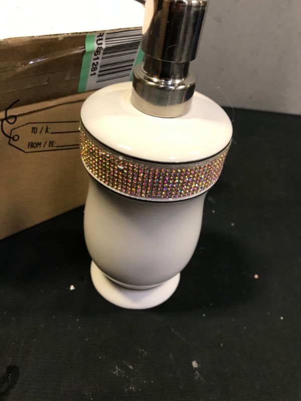 Photo 2 of 17 OZ Hand Liquid&Lotion Soap Dispenser Pump Bottle Ceramic White for Kitchen Bathroom Countertop Laundry Room Holds Dish Soap Shampoo Laundry Liquid Shower Gel (Inlaid Colorful Rhinestones)
