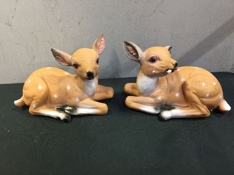 Photo 2 of 2Pcs Deer Decoy Resin Deer Decoration, Outdoor Sika Deer Fawn Figurine Ornament for Garden Lawn Pond Decor
