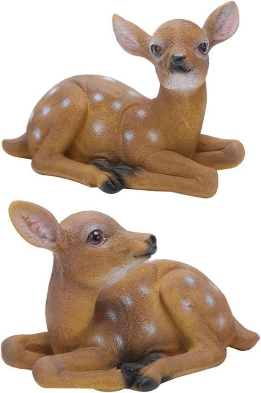 Photo 1 of 2Pcs Deer Decoy Resin Deer Decoration, Outdoor Sika Deer Fawn Figurine Ornament for Garden Lawn Pond Decor
