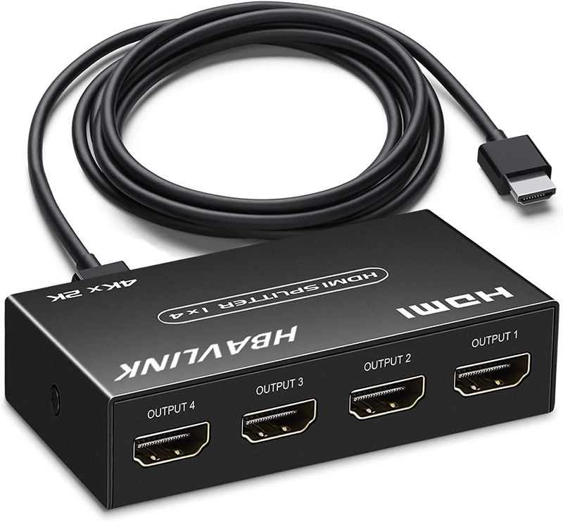 Photo 1 of HDMI Splitter 1 in 4 Out?with 3.3FT HDMI Cable?- HBAVLINK 4K HDMI Port Adapter 4 Way HDMI Splitter for Monitor Splitter HD 1080P 4K@60Hz (YUV 4:2:0) V1.4 Distribution Amplifier Support HDCP 3D HDR
