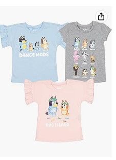 Photo 1 of Bluey Bingo and Friends 3 Pack Ruffle Graphic T-Shirt --- GREY SHIRT HAS A STAIN --- SIZE 5T