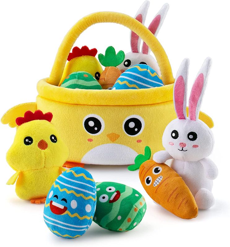 Photo 1 of 6Pcs My First Easter Basket Plush Playset, Easter Basket Stuffers Toys for Easter Party Favors, Easter Eggs Hunt, Easter Decor Gifts for Baby Toddlers Kids Boys Girls
