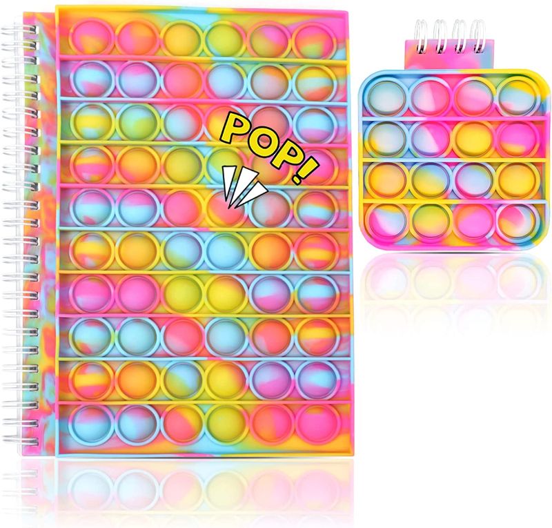 Photo 1 of Fidget Notebook (2 Pack) - Fidget Spiral Notebook, Push Pop Bubble Sensory Notebook for Stress and Anxiety Relief, School Gift for Girls and Boys
