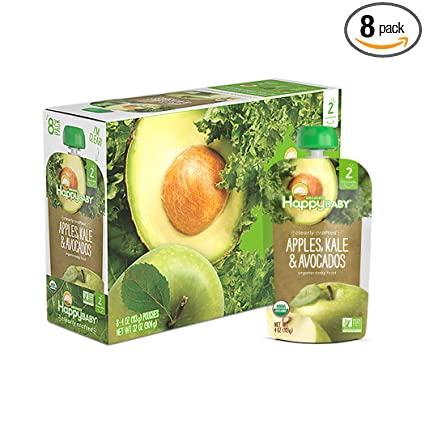 Photo 1 of Happy Baby Organics Clearly Crafted Stage 2 Baby Food, Apples, Kale and Avocadoes, 4 Ounce (8 Count)
