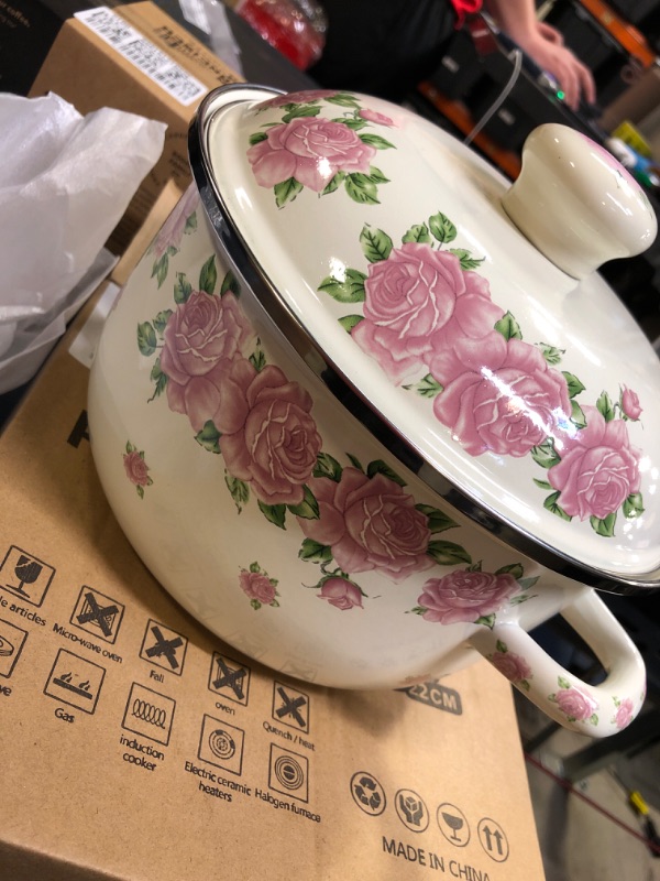 Photo 1 of 3 quart vintage enamel pink floral soup bowl