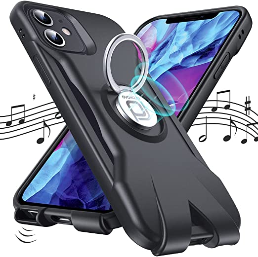 Photo 1 of 2 pack- Redroad Shockproof for iPhone 11 Case - 3D Protection Stereo Amplification Phone Case Cover with 360° Rotate Magnetic Ring Stand Black
