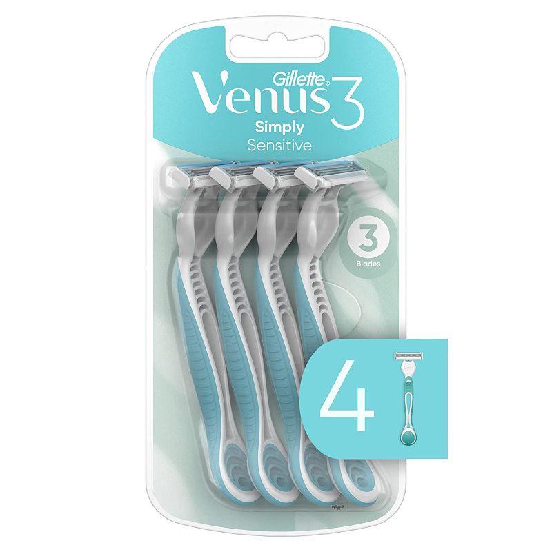 Photo 1 of 3 PACK- Gillette Venus Simply 3 Sensitive Women's Disposable Razors, Pack of 1 with 4 razors
