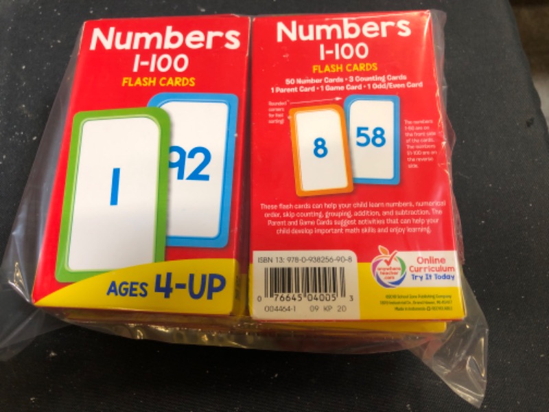 Photo 2 of 6 pack- School Zone Numbers 1-100 Flash Cards
