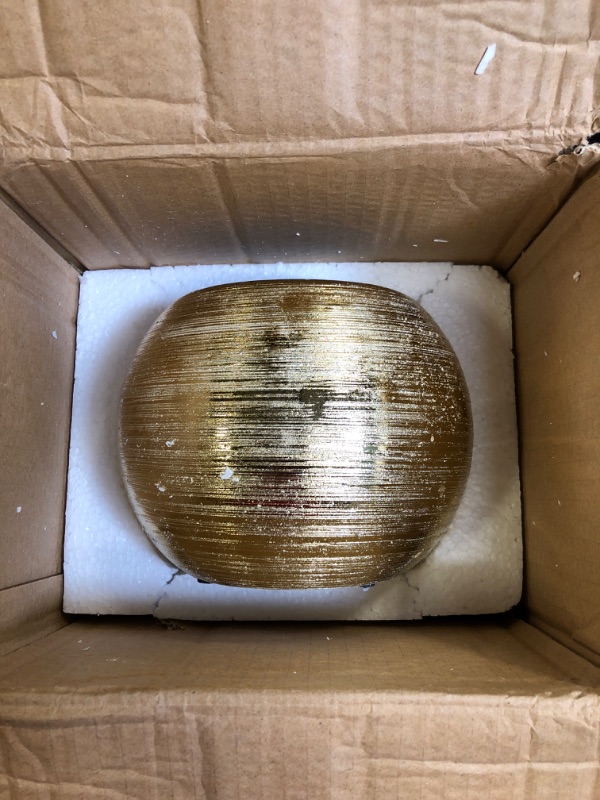 Photo 1 of 7-Inch Round Modern Metallic Gold-Tone Ridged Ceramic Plant Flower Planter Pot, Decorative Bowl Vase