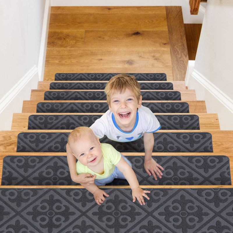 Photo 1 of CrystalMX Non-Slip Carpet Stair Treads, Anti Moving Grip and Beauty Rug Tread Safety for Kids Elders and Dogs, 30" X 8" (Medium Grey, Set of 14)
