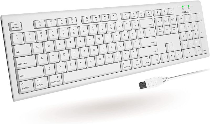 Photo 1 of Macally Full-Size USB Wired Keyboard for Mac Mini/Pro, iMac Desktop Computer, MacBook Pro/Air Desktop w/ 16 Compatible Apple Shortcuts, Extended with Number Keypad, Rubber Domed Keycaps - Spill Proof
